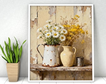 Paint by Numbers Kit: Vintage Flowers Daisy, DIY Acrylic Painting, 16x20, Wall Art Decor