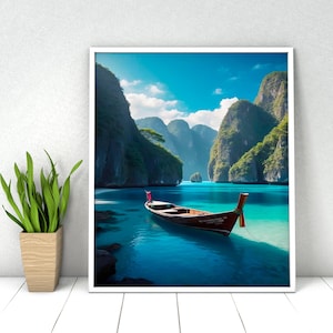 Paint by Numbers Landscape. DIY Kit for Adult. Ocean Islands and Boat. Paint it Yourself. Acrylic Painting. Home Decoration. Wall Art Decor.