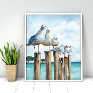 Paint by Numbers Seagulls. DIY Kit for Adult. Ocean Sea. Paint it Yourself. Acrylic Painting. Home Decoration. Wall Art Decor. Relaxing Art.