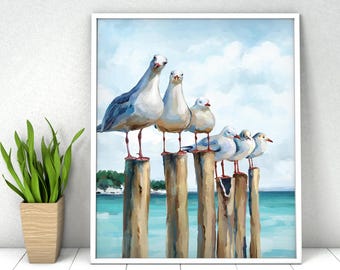 Seagulls Paint by Numbers Kit: DIY Acrylic Painting, Ocean Theme (16x20 in)