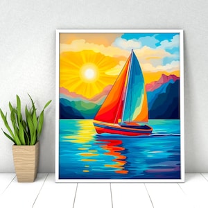 Sailboat Paint by Numbers. Sailing Ship Sea Landscape. DIY Kit for Adult. Paint it Yourself. Acrylic Painting. Home Decor. Wall Art Decor.