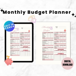 Easy Monthly Budget Spreadsheet | Expense Tracker | Personal Finance | Editable PDF Printable Budget Template | Digital Planner