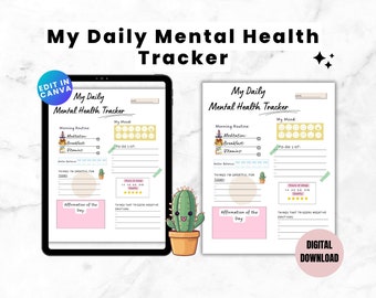 Daily Self Care Checklist | Mood and Habit tracker | Gratitude, Wellness and Anxiety journal | Therapy Digital and Printable Planner