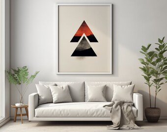 Arte geometrica astratta, arte murale colorata e minimalista, triangoli vibranti, triangolari, eleganti, paesaggio, arte digitale.