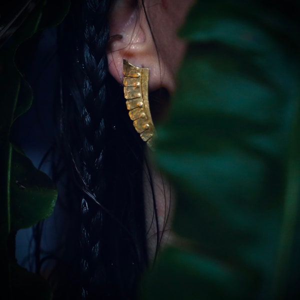 Unique hammered brass earrings ~ Fern leaf ~ Gold wings ~ Feather earrings ~ Water Nymph jewellery