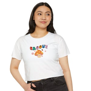 Crop Top - Retro Groovy Festival Shirt, Women&#39;s Boho Hippie Top, Vintage 70s Summer Tee, Music Festival Clothing, Dance Party Apparel