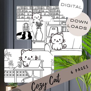 Cozy Cat | Kawaii Cute | Kawaii Cat | Kawaii Coloring | Coloring Book | Coloring Page | Aesthetic Coloring