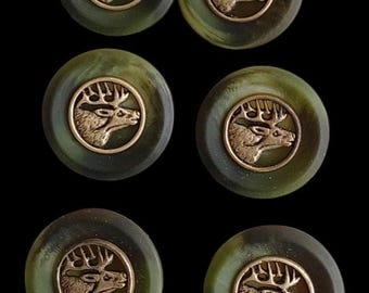 6x pieces deer traditional buttons in 3 colors imitation deer horn (plastic) green brown, light brown/ Oktoberfest #11324909
