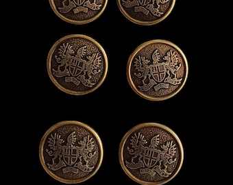 May include: Six gold-toned buttons with a crest featuring two winged creatures and the text "VIRTUS DIRIGE NOS".