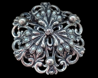 Traditional costume brooch in old silver color, antique bronze look, traditional jewelry colors