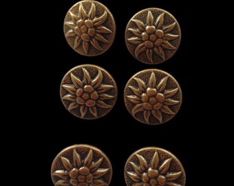 6x traditional buttons made of metal silver, gold-colored, size 18 mm, floral, flower motif, Oktoberfest, metal traditional buttons, edelweiss, vintage #11223169