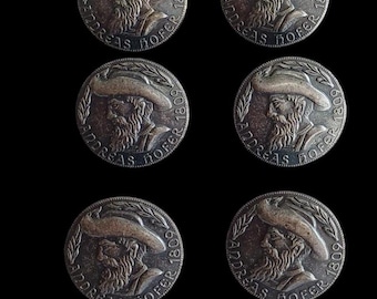 May include: Six silver coins with a portrait of Andreas Hofer, an Austrian freedom fighter, and the year 1809 inscribed on each coin.