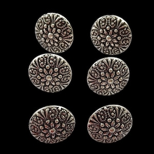 6x traditional buttons made of metal, silver-colored, size 14 mm, floral, flower motif, Oktoberfest, metal traditional buttons, edelweiss button, vintage #11222066