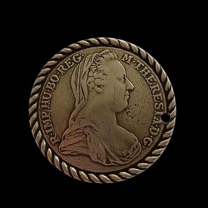 Traditional costume jewelry coin brooch 30 mm Maria Theresia pin, Oktoberfest Wiesn accessories, Dirndl pin #46975
