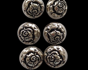 6x rose traditional buttons made of metal silver-colored size 19 mm, floral, Oktoberfest, metal traditional buttons, crafting #11222163