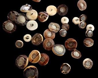 6 boutons en corne de cerf véritable avec incrustation de pièces de monnaie avec œillet en plusieurs tailles au choix, Oktoberfest, boutons de costume traditionnel corne de cerf véritable #13221511