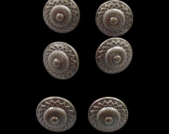 6x traditional buttons made of metal, silver-colored, size 15 mm, floral, flower motif, Oktoberfest, metal traditional buttons, edelweiss, vintage #11222120