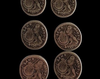 6xVintage silver, brass-colored traditional buttons country mint size 19-28 mm, Oktoberfest, metal traditional buttons, crafting#11324822