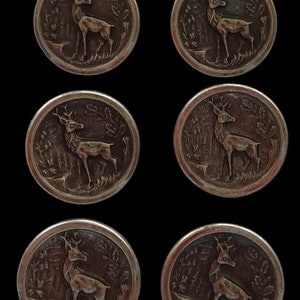 6 antique silver-coloured traditional metal buttons, size 17-22 mm deer in the forest, Oktoberfest, metal traditional buttons 11222620 23mm