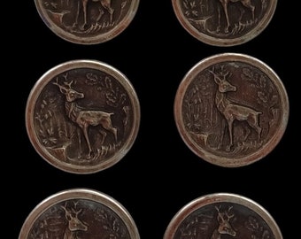 6 antique silver-coloured traditional metal buttons, size 17-22 mm "deer in the forest", Oktoberfest, metal traditional buttons 11222620