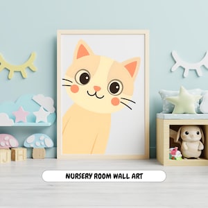 Adorable Cat Wall Art, Cute Nursery Digital Print, Baby Room Decor, Printable Kids Wall Art, Instant Download
