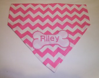 Dog Bandana, Pink, Dog Gift, Dog lovers gift, shower gift, Personalized, Monogram, Over the Collar, Dog Bone, birthday gift, New puppy gift