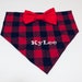 Buffalo Plaid, Farmhouse, Personalized dog bandana, red bow, puppy gift, birthday present, Christmas dog bandana, family photo shoot 