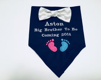 Reveal Gender Big Brother Dog Bandana, Big Brother to be Dog Bandana Pregnancy Announcement, New Baby Photo Prop, Navy Blue, New Mom Dad