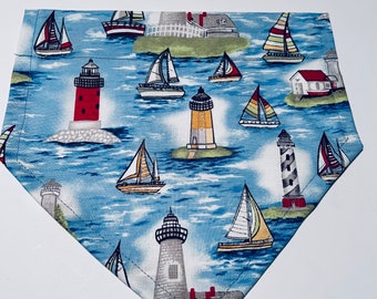 Lighthouse dog Bandana personalized scarf, slides through the Collar, Dog Lovers gift, dog mom, gift for vacation to the beach