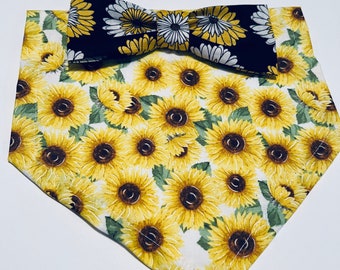 Sunflower dog bandana personalized embroidery, Dog Bandana with bow, yellow black sunflower bow, birthday