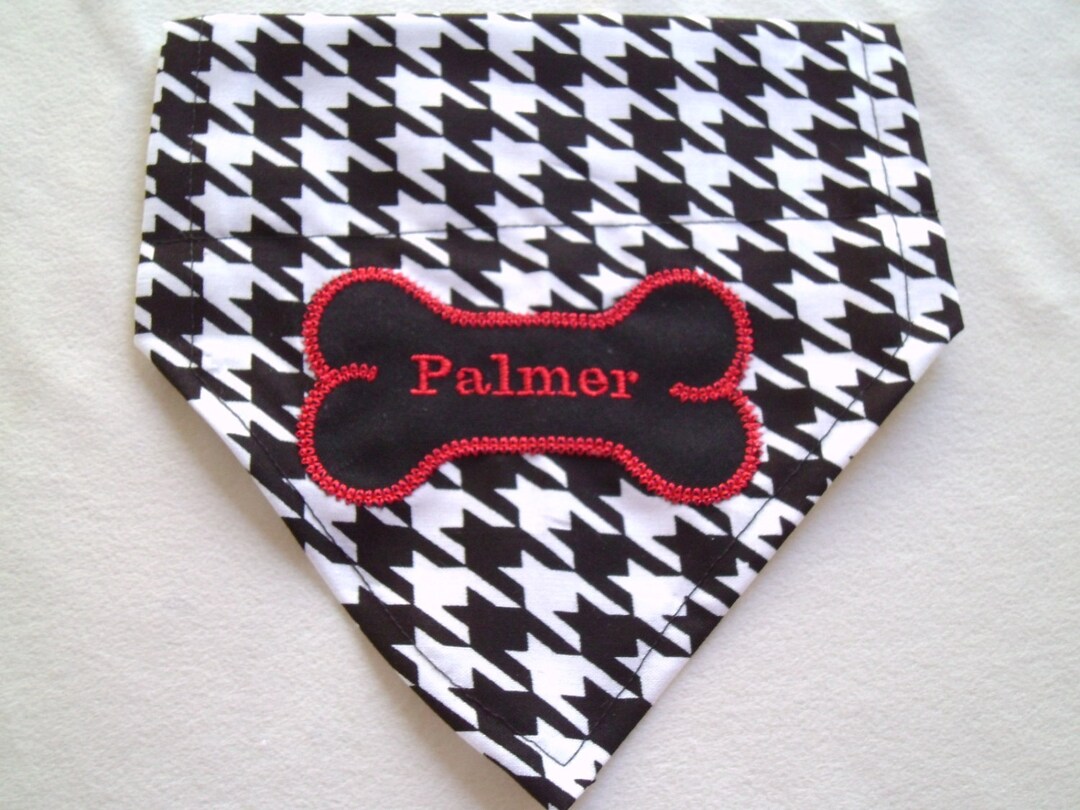Houndstooth Dog Bandana Personalized Bone, Slides Through the Collar
