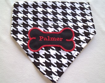 Hounds Tooth Dog Bandana, Personalized, Alabama Crimson Tide Football, slides on the collar, embroidery dog bandana
