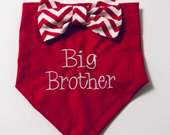 Big Brother dog bandana gender reveal, dog accessories and clothing, dog mom, dog dad,  photo shoot prop, slips through the collar