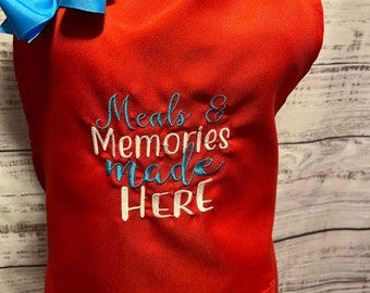 Custom Embroidery Kitchen Apron, Restaurant, Mother's Day, birthday gift, Meals & Memories made here!! !  Personalized monogram