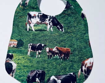 Baby Bib Cow and Pasture, personalized, Cows, baby gift, shower gifts, new baby gift, farming and farmers