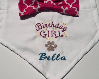 Birthday Girl Dog Bandana Personalized embroidery, dog mom, dog dad, dog lovers' gift, Birthday girl, slides over the collar