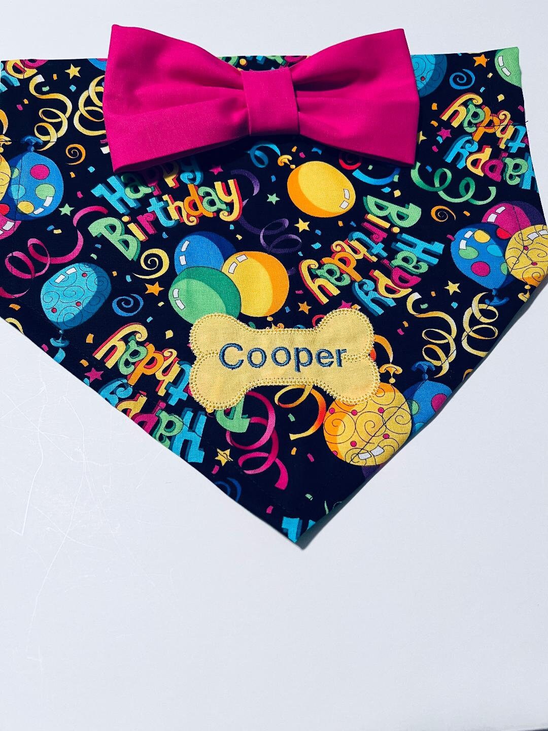 Birthday Dog Bandana Embroidery Personalized, Birthday, Pink Bow, Boy or Girl Bandana, Photo