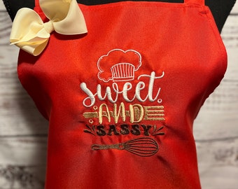 Embroidery Red cooking Kitchen Apron, custom saying,Restaurant, Mother's Day, birthday gift, Sweet and Sassy! Personalized monogram