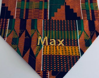 Kente Orange and Yellow Sankofa African Personalized, Dog Bandana, dog scarf, bandana, personalized, dog mom, dog dad, dog lovers gift