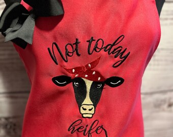 Embroidery Kitchen Apron, custom saying, Restaurant, Mother's Day, birthday gift, Chefs gift, Not Today Heifer!! Personalized monogram