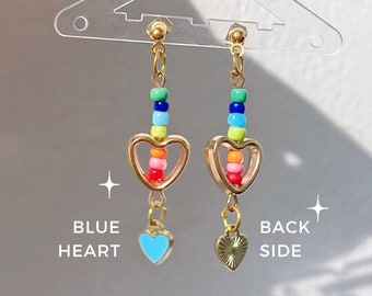 Beaded Heart Earrings, Minimalist Style, Handmade Beaded Dangle Earrings, Colorful Heart Earrings, Valentine's Day Gift, Unique Earrings