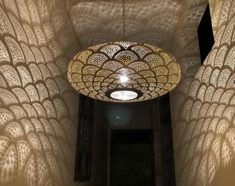 Moroccan pendant light in a massive limestone, Moroccan pendant light, hanging light fixture, interior decoration