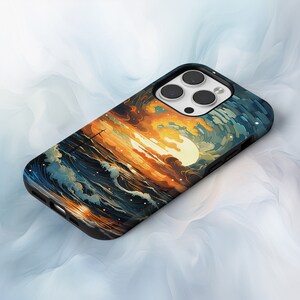 Art Painting Phone Case Sunset Ocean Cover fit for iPhone 17 Pro Max, 16e, 15, 14, 12 & Samsung S25 Ultra, S24 FE, A56, Pixel 10 XL, 9a, 8