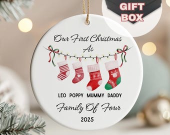 Ornement de nom de famille personnalisé pour une famille de 3/4/5/6 1er Noël Décoration de Noël en famille Cadeau pour les nouveaux parents Souvenir de Noël en famille