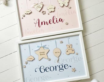 Cadre souvenir bébé personnalisé détails de naissance gravés filles garçons cadeau souvenir nouveau-né 1er anniversaire bébé chambre de bébé rose bleu décoration de chambre