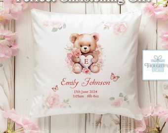 Joli ours en peluche rose personnalisé pour bébés filles, coussin souvenir doux pour les nouveaux parents, cadeau souvenir pour bébé nouveau-né, cadeau d'anniversaire pour tout-petit