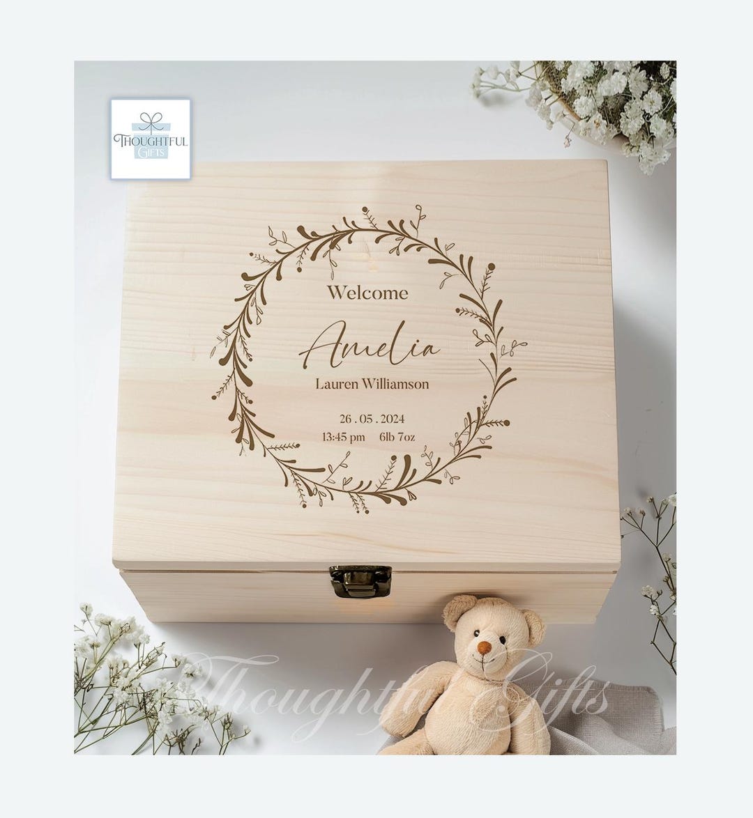 Personalised Large Baby Engraved Wooden Memory Box Gift for Boy Girl ...