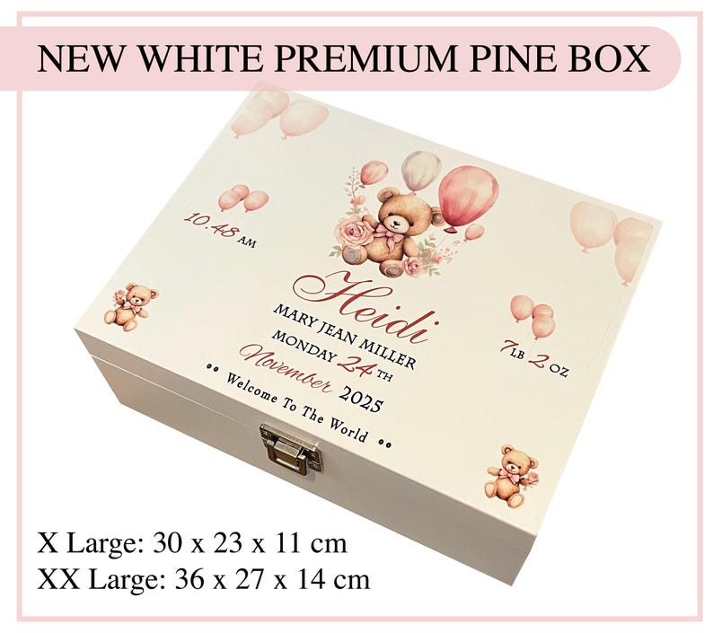 Large Cute Personalised Birth Details Baby Girl Wooden Memory Box ...