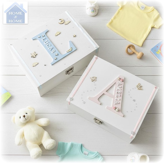 Baby Boy Girl Initial Large White Pine Wooden Keepsake Box New Parents Birthday Christening Gift Custom First X'mas Newborn Memory Box