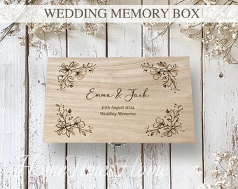 Grande boîte à souvenirs de mariage en bois gravée personnalisée pour les jeunes mariés, les couples, M. Mme, souvenir de mariage, cadeau d'anniversaire, boîte aux lettres, cadeau de Noël